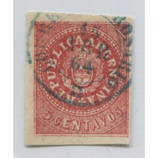 ARGENTINA 1864 GJ 15A ESCUDITO ESTAMPILLA CON MATASELLO FECHADOR PLENAMENTE APLICADO, LUJO Y CON FIRMA DE KNEITSCHEL AL DORSO U$ 55